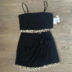 Jason Wu Pearl Fringe Linen Blend Crop Top + Skirt Set - Size 6 - NWT
